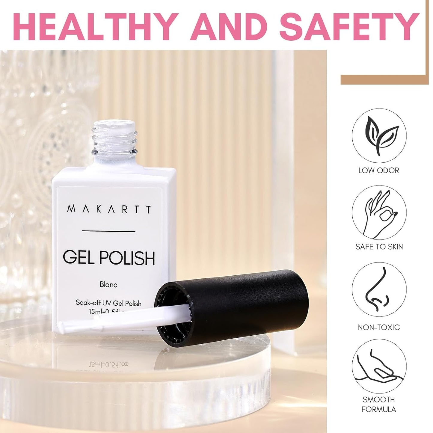 White Gel Nail Polish - 15ml Soak Off Blanc for UV/LED Light | Easy Application for DIY Nail Art & Manicure