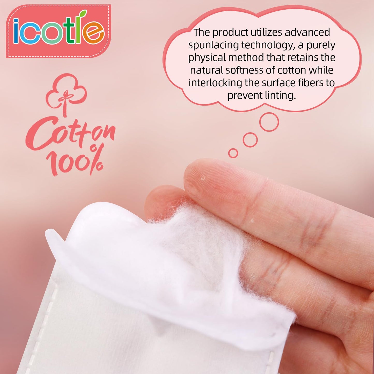 200-Count Eye Cotton Pads 100% Cotton Ultra Soft Square Cotton Pads, Spunlace Purely Physical Technology, Makeup Remover Pads for Facial Cleansing on All Skin Types