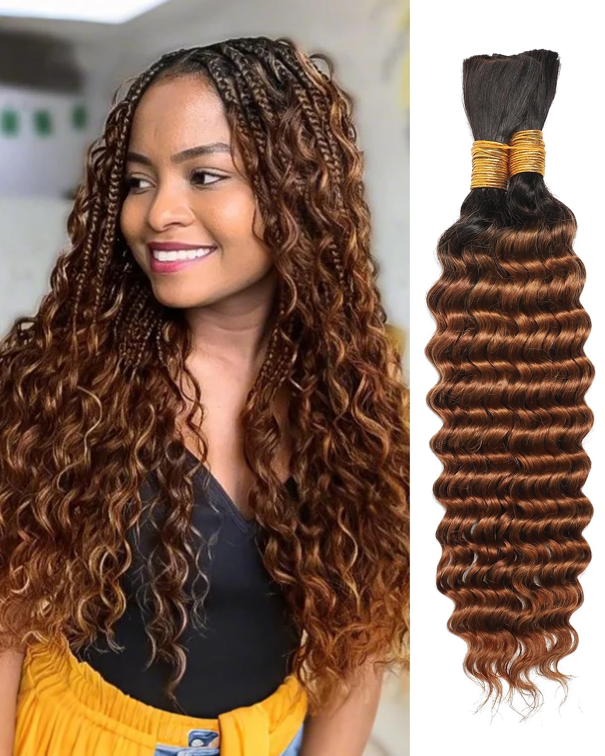 Flagship Human Braiding Hair for Boho Braids 16 Inch 100g Deep Wave Bulk Human Hair for Braiding No Weft Curly Wet and Wavy 2 Bundles Extensions