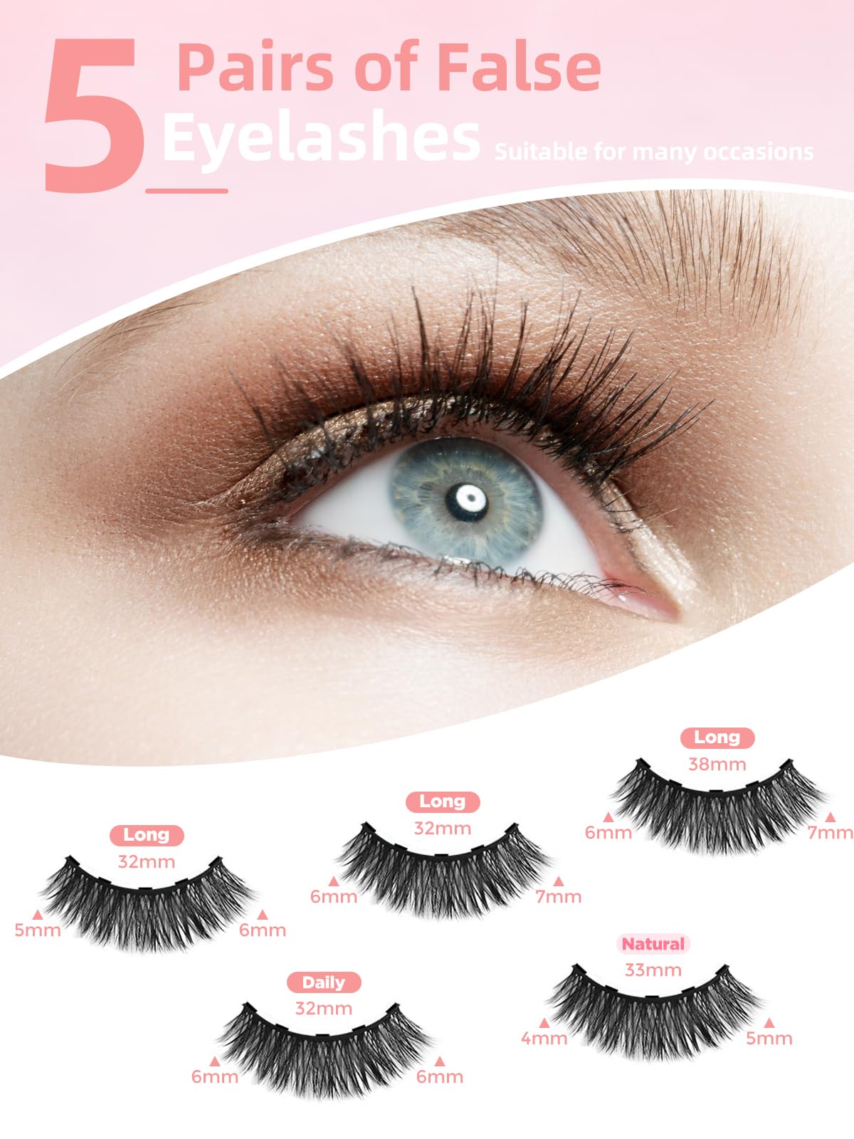 Magnetic Eyelashes with Eyeliner Kit, (5-Pairs) Reusable Eyelashes, Magnetic lashes Natural Looking with Eyeliner & Tweezers, Easy to Wear-No Glue Needed