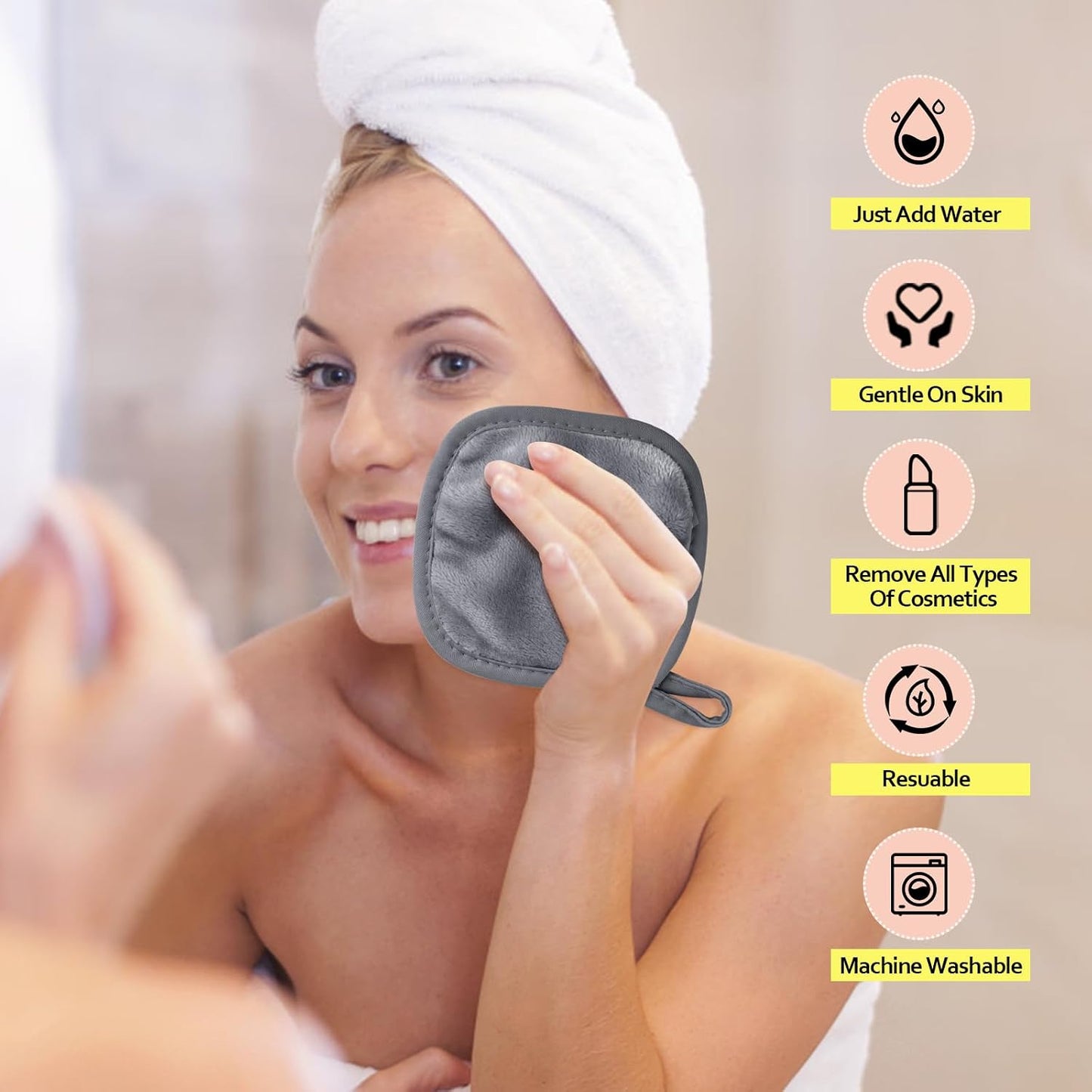 Makeup Remover Cloths - 12 Pack Reusable Ultra Soft Facial Cleansing Pads | 5x5 In, Grey