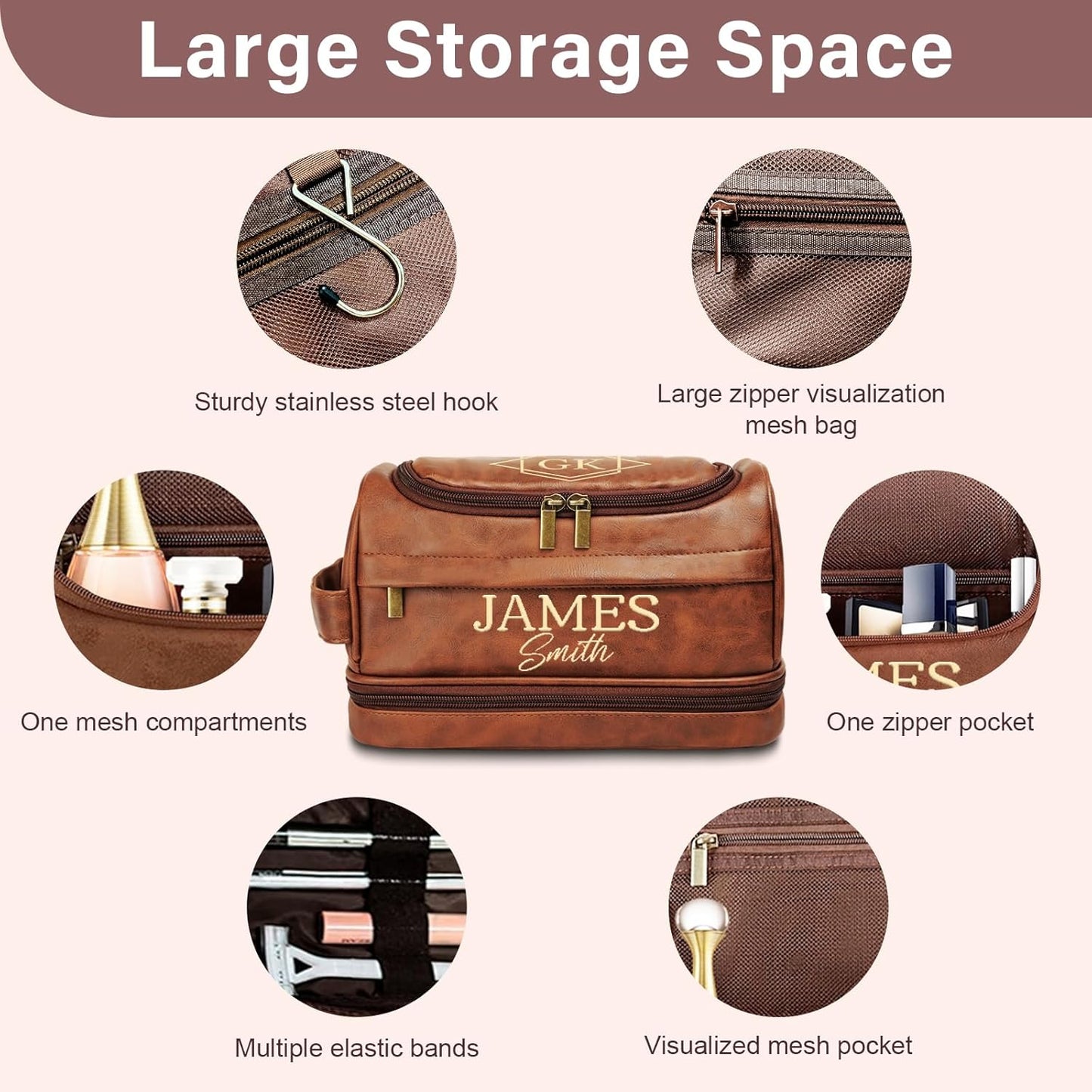 Personalized Toiletry Bag for Men - Custom Engraved Leather Travel Shaving Bag | Ideal Gift for Dad, Husband, Groomsmen
