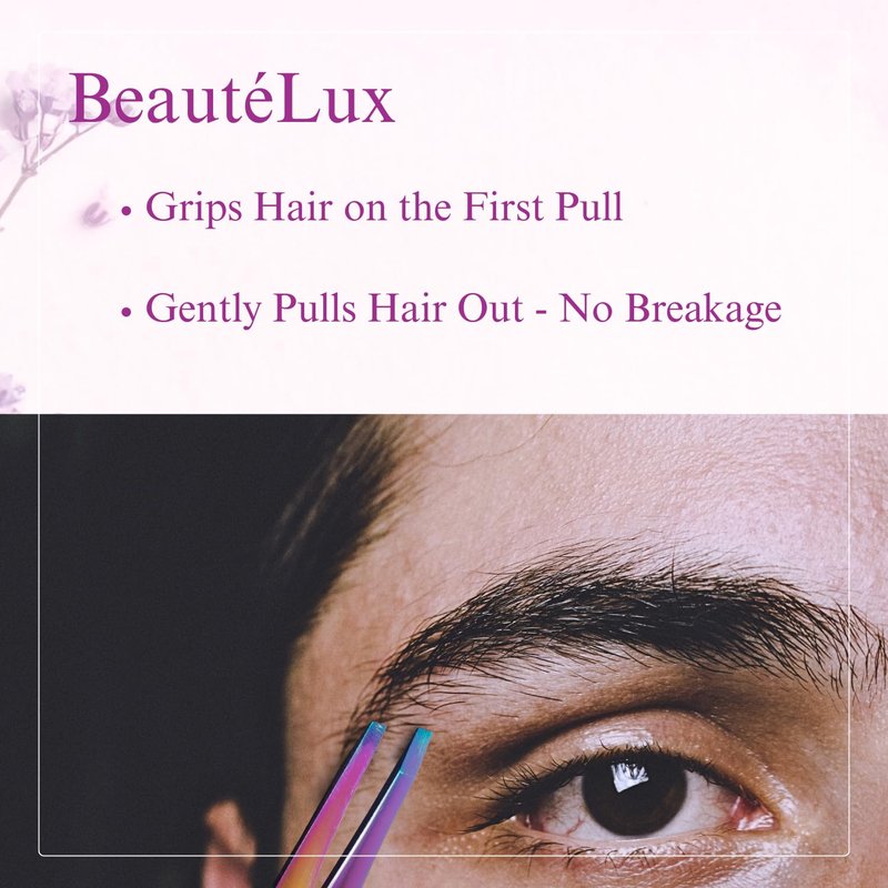Beautélux Pro Series Purple Titanium Coated Tweezers – Precision Slant Tip Eyebrow Tweezers with Elegant Design, Professional Stainless Steel Hair Removal Tool with Purple Leather Pouch