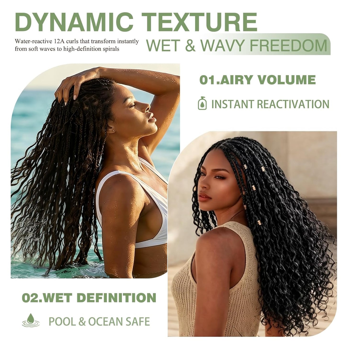 Human Braiding Hair - 14 Inch 100% Deep Wave Boho Hair for Braiding | 3 Bundles Natural Black with Curly Ends, 110g