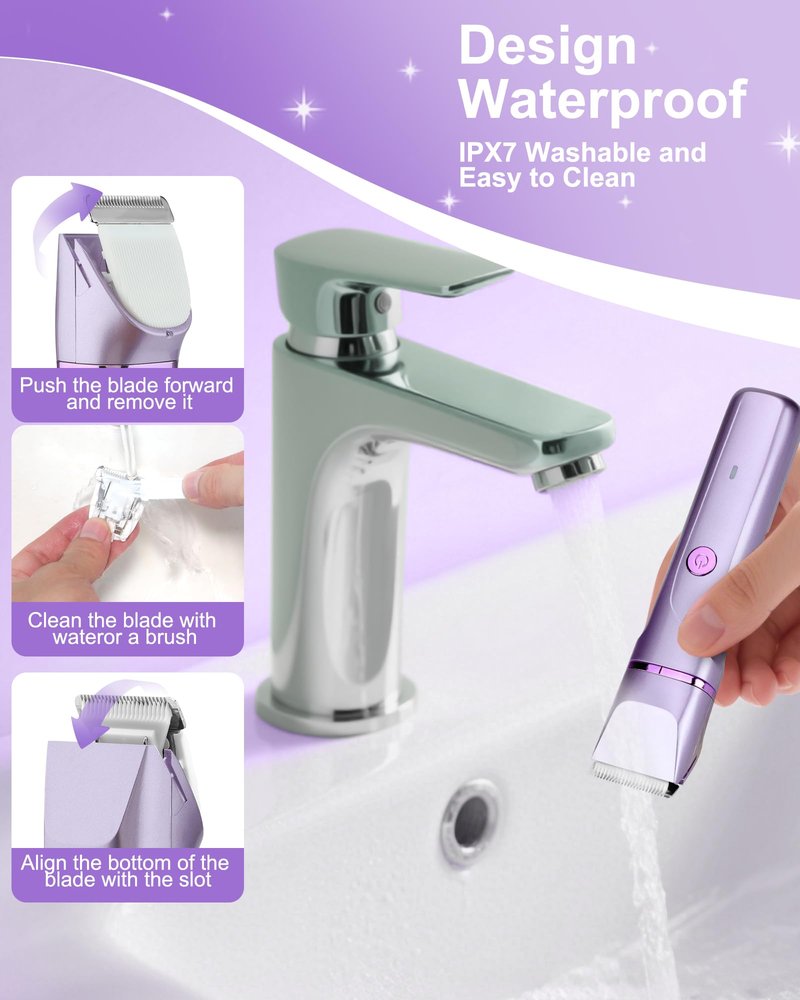 Bikini Trimmer for Women, Electric Razor for Pubic Hair, Women's Foil Shaver,Rechargeable Shaver Removal with Snap-in Ceramic Blades,IP7X Washable Head,Wet and Dry Use,Purple