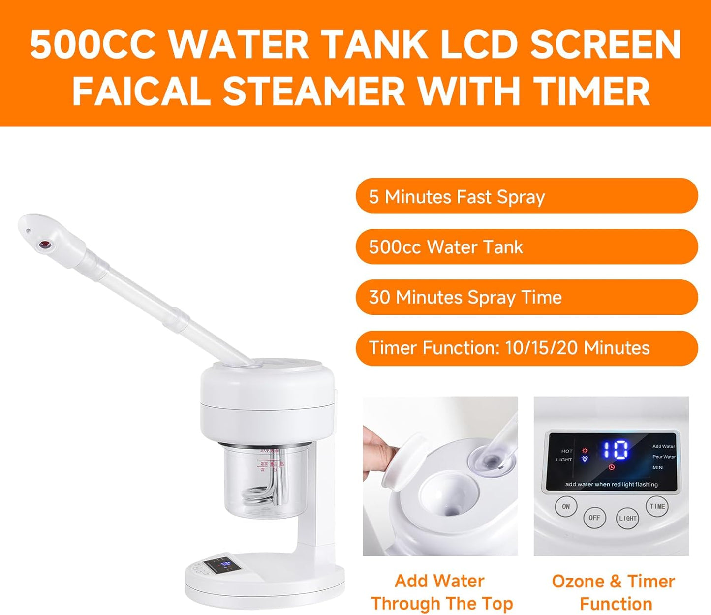 Nano Ionic Facial Steamer - Portable Face Steamer with Extendable Arm & Rotating Nozzle | Spa Quality Skincare Device