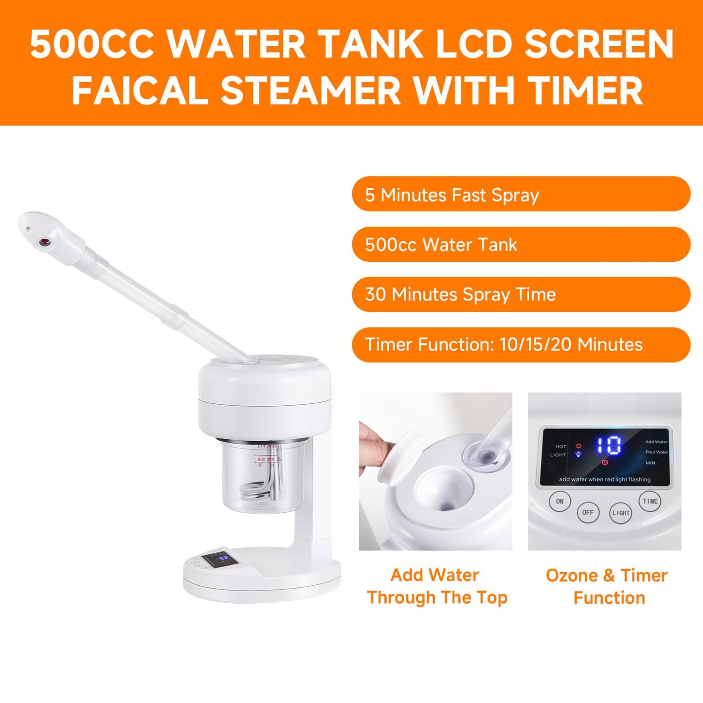 Facial Steamer Nano Ionic Face Steamer with Extendable Arm, Portable Facial Steamer, Rotating Nozzle Esthetician Vapor Face Steamer