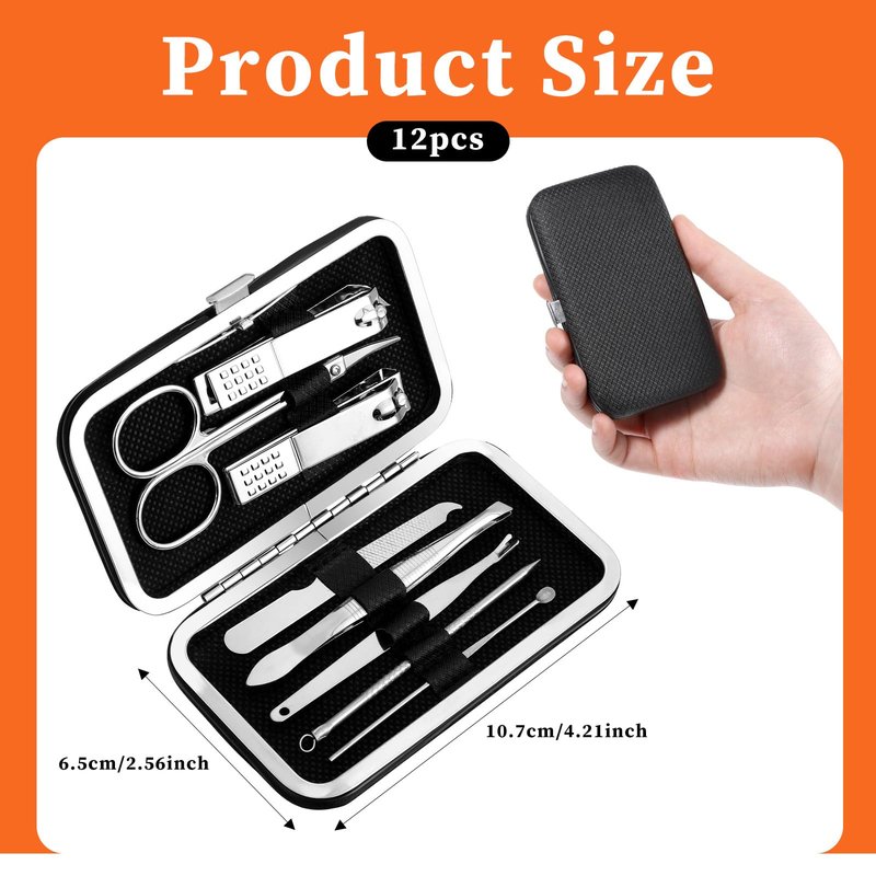 12 Sets Manicure Set Bulk Nail Clippers Pedicure Kit for Men, Nail Grooming Pedicure Kit with Case Travel 8 in 1 Stainless Steel Professional Nail Care Tools Set