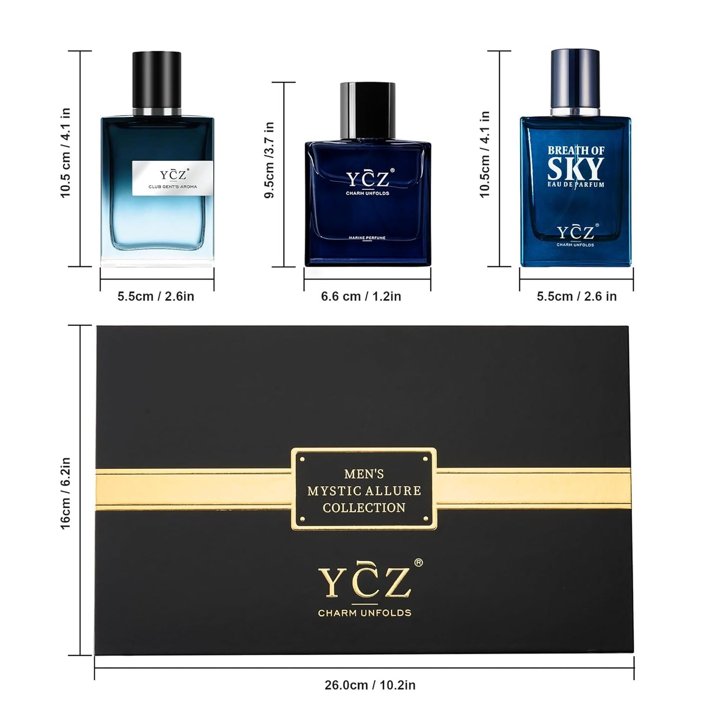 Ycz Cologne for Men - 3-Piece Gift Set with Ocean, Sky & Club Fragrances | 50ml Each, Woody Fresh Citrus Scent