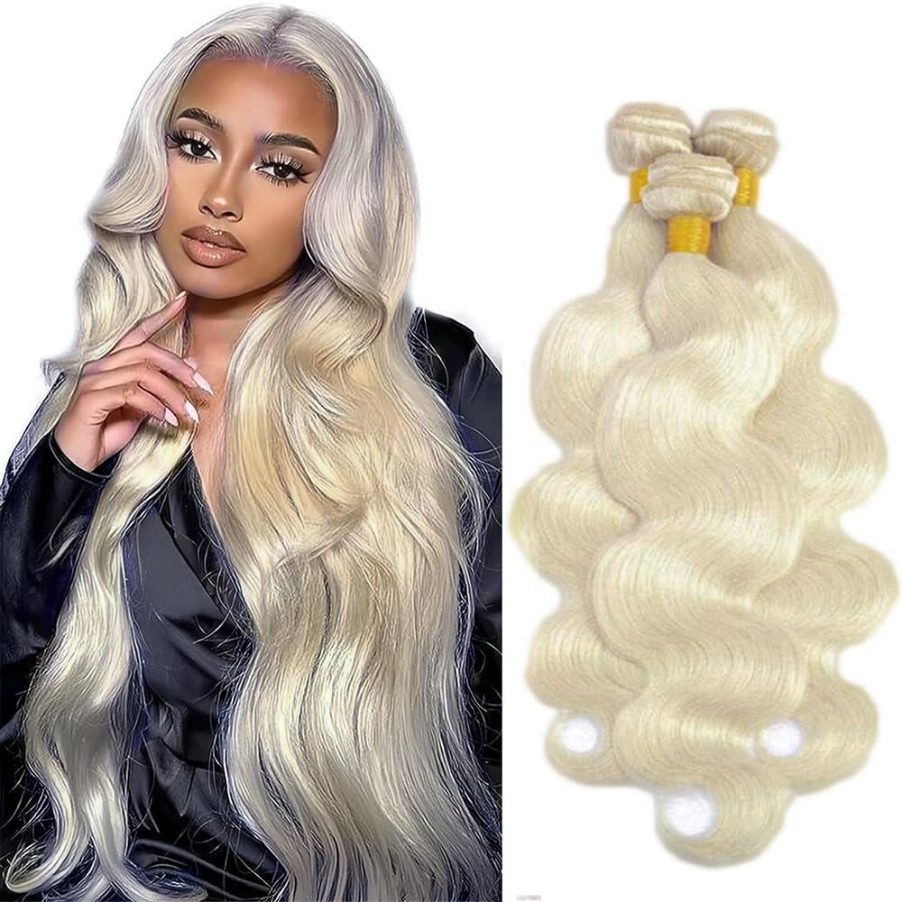 #88 Platinum Blonde Bundles Body Wave Bundles Human Hair 26 28 30 Inch Platinum Blonde Body Wave Bundle Unprocessed Brazilian Virgin Weave Hair 3 Bundle 50 Gram Per Bundle for Women