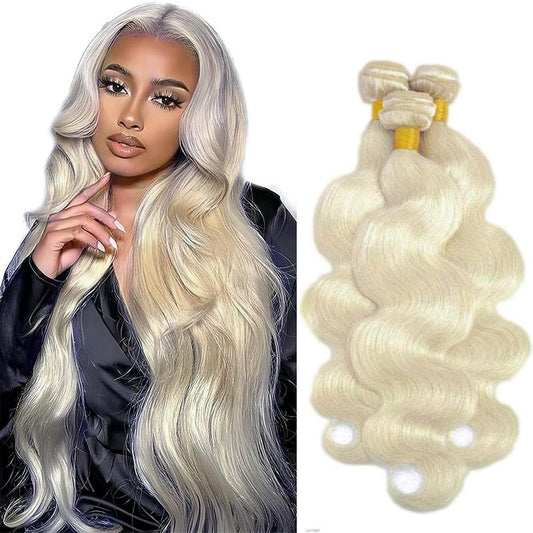 #88 Platinum Blonde Bundles Body Wave Bundles Human Hair 26 28 30 Inch Platinum Blonde Body Wave Bundle Unprocessed Brazilian Virgin Weave Hair 3 Bundle 50 Gram Per Bundle for Women