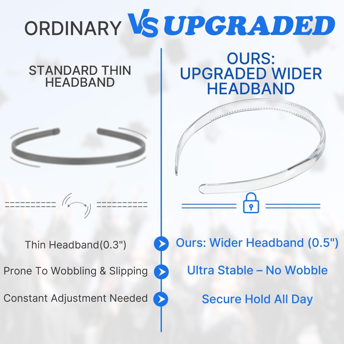 GIURKUU 2 Pcs Graduation Cap Headband, Firm Anti-fall Hair Band for Graduation Cap, Graduation Gifts Hat Accessories for Graduates, Students, Women(Clear)
