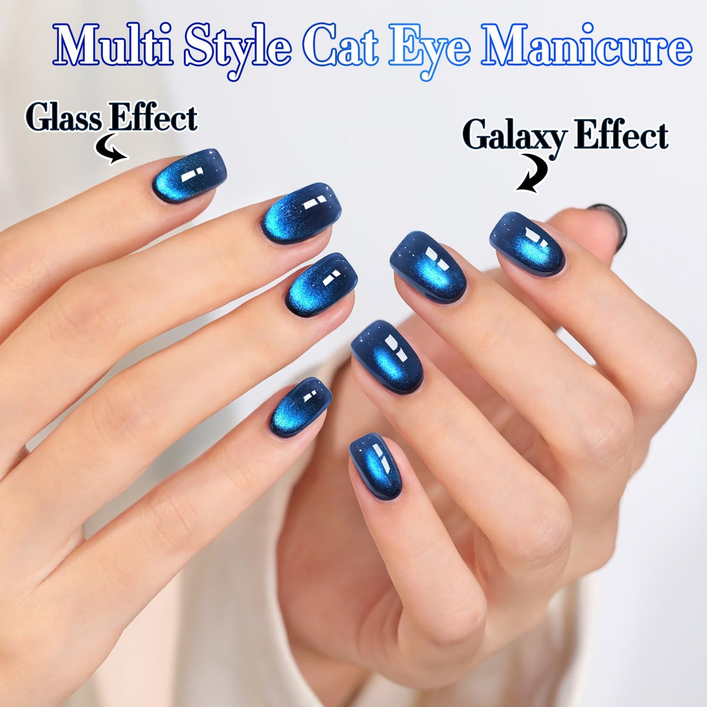Double Rhythm Jelly Glass Cat Eye Gel Polish with Magnet 15ML Holographic Glitter Shimmer Translucent Sheer Color Magnetic Nail Polish Salon DIY at Home (Deep Navy Blue-MC1312)