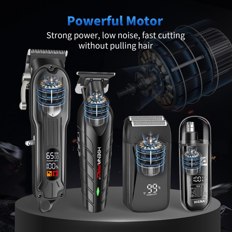 HIENA PRO Professional Cordless Hair Clipper for Men, Electric Foil Shavers and Beard Trimmers, Ear, Nose Hair Trimmer Set, Rechargeable Barber Kit and Hair Cutting Set, Facial Grooming Kit