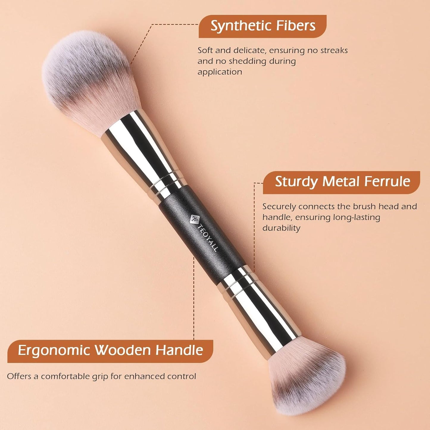 Dual-Ended Setting Powder Brush - Plush Fluffy Synthetic Bristles for Bronzer & Contour