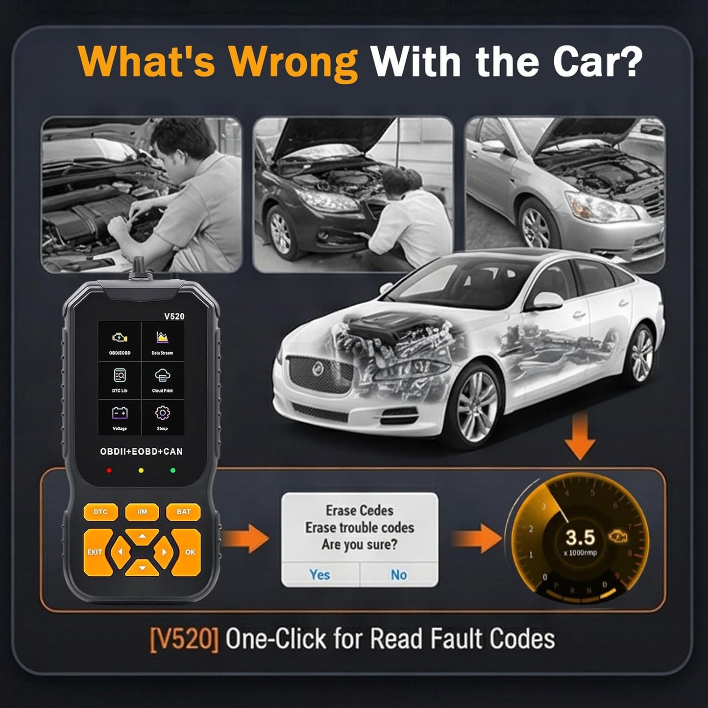 OBD2 Auto Diagnostic Scanner - Live Data Stream & Code Reader | Works with All 1996+ OBDII Vehicles