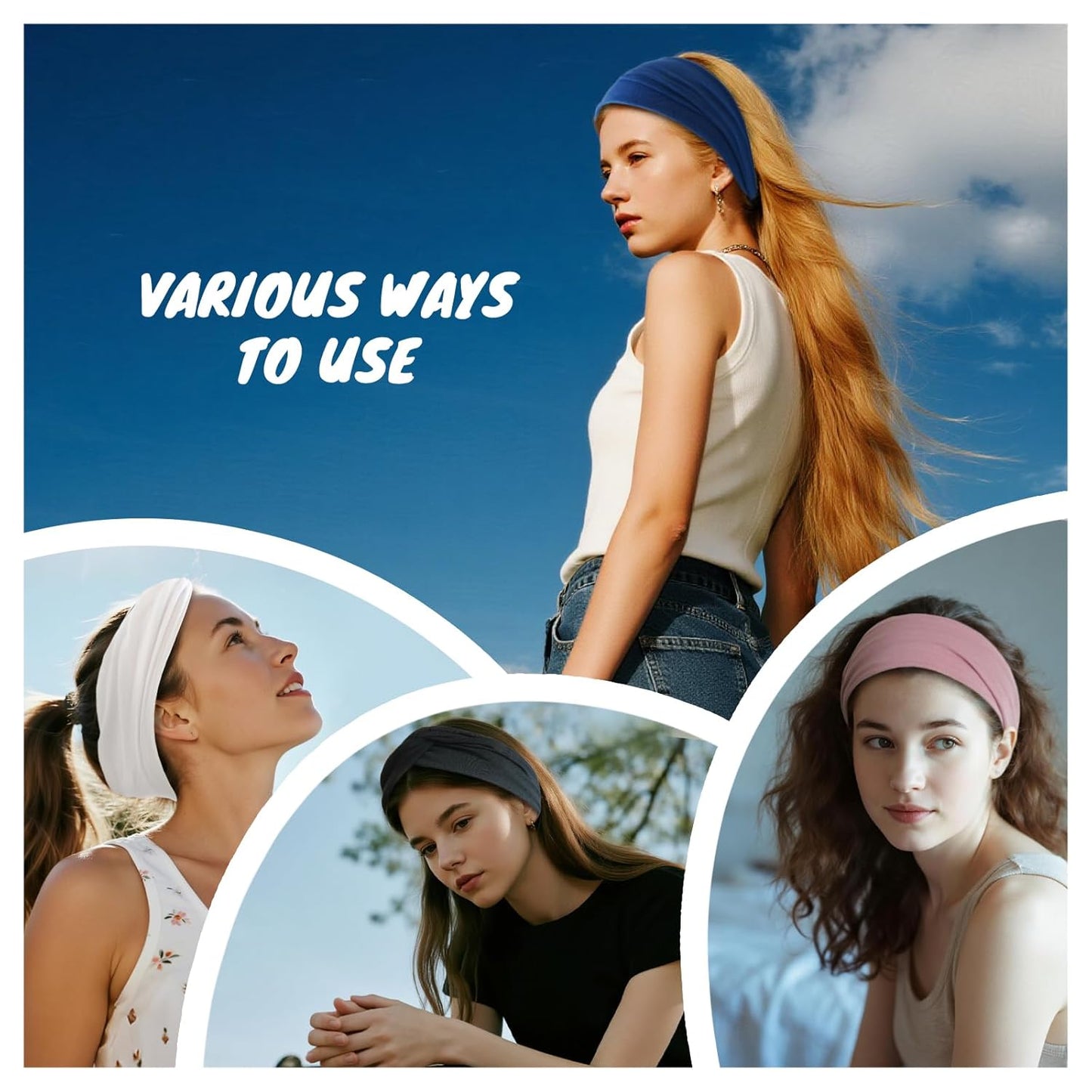 HSEM Wide Non-Slip Headbands for Women - Stretchy Cotton Hair Accessories | 6 Pcs for Gym & Workout
