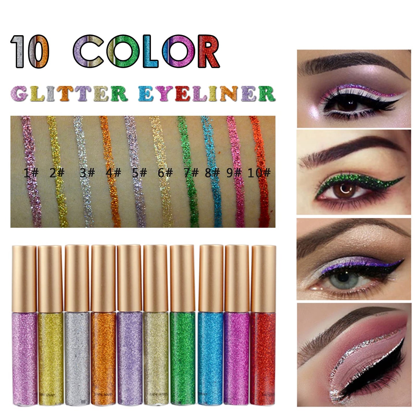 DekRion Glitter-Eyeliner,Pink-Giltter Eyeliner, Long-lasting Waterproof Eye-Glitter Makeup, Silver, Gold, Purple Green High-pigmented Colorful Eye Liner Liquid