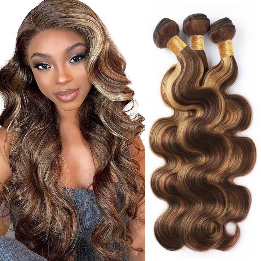 28 30 32 inch WuvuSnm P427 Human Hair Bundles Highlight Body Wave Bundles Dark Brown Human Hair Bundle 150g