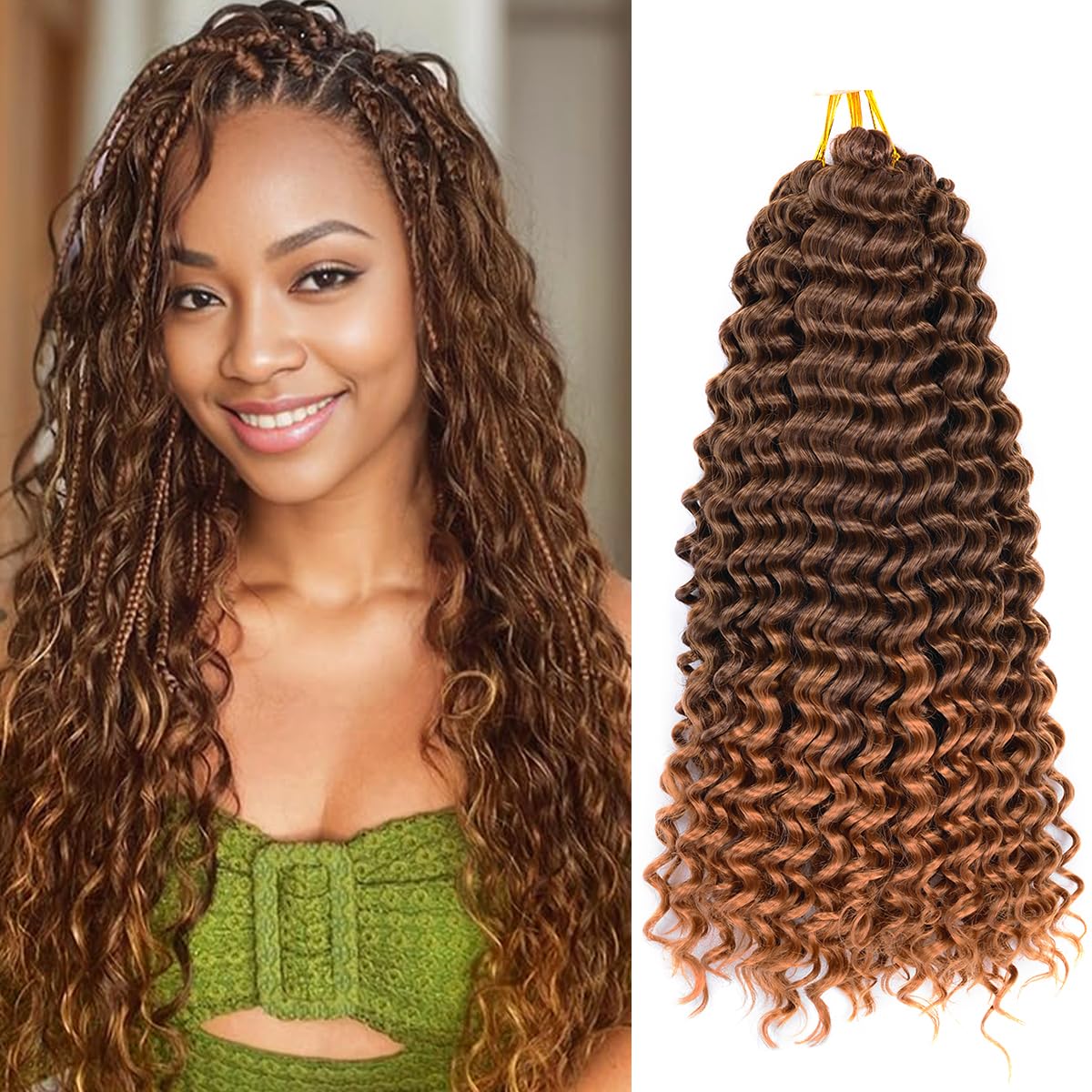 Ocean Wave Crochet Hair Extensions - Deep Wave Synthetic Braiding Hair for Women | 24 Inch, #1B (Pack of 2)