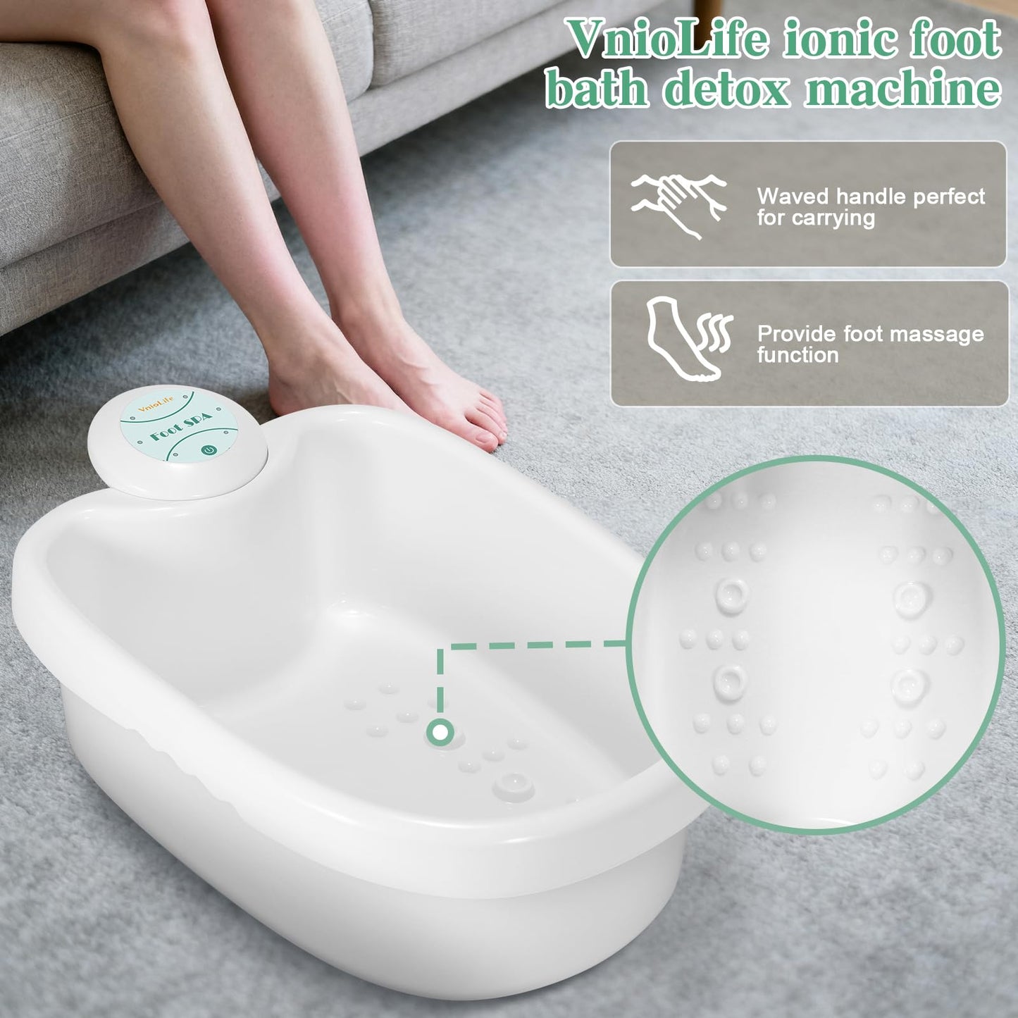 VnioLife Ionic Foot Bath Detox Machine, foot detox machine, with Epson salt,Basin, 30 Mins Auto Timer & 2 Arrays, Portable Ionic Foot Spa for Salon & Home Use