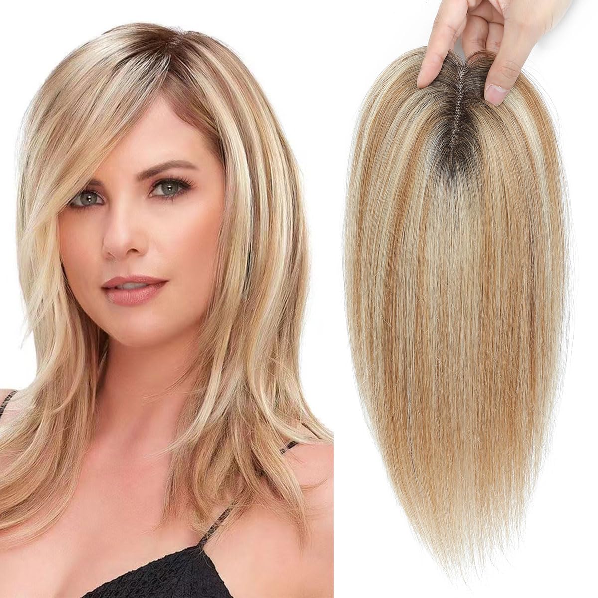 Aimeolyn Hair Toppers for Women - 16-Inch Real Human Hair | 8x8 Inch Big Base Coverage