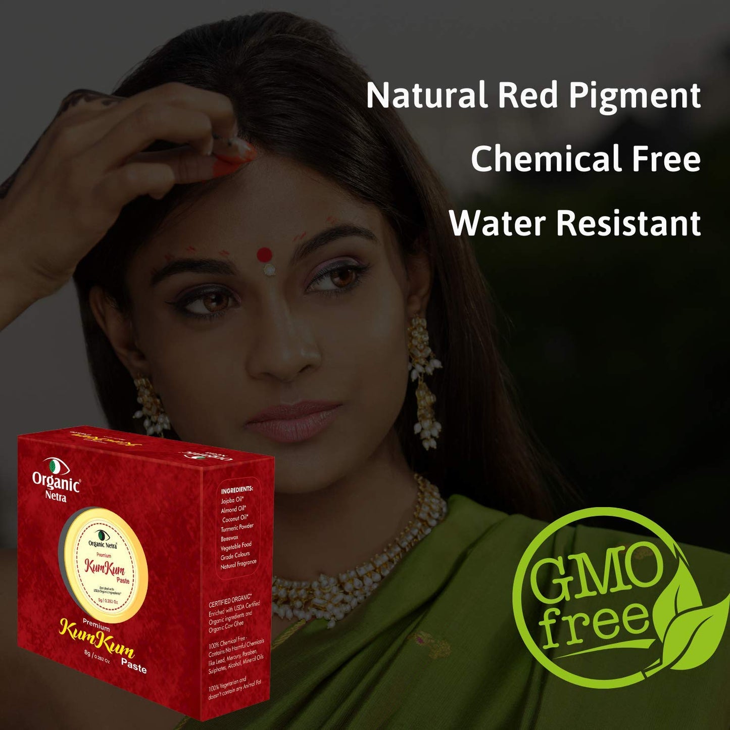 Organic Netra Sindoor/Kumkum Paste Waterproof Long lasting, Smudge Proof Sindoor Pure and Natural Deep Red Colour, Natural and Organic Ingredients, 8gm Each (Maroon & Red)