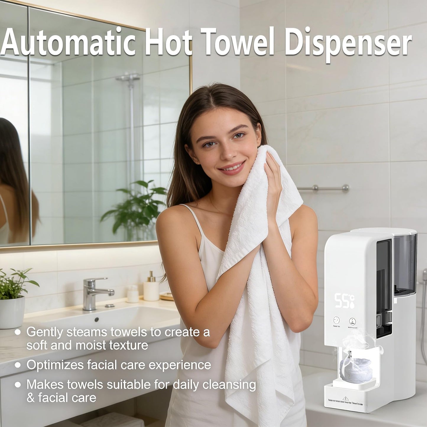 Automatic Hot Towel Dispenser, Face Towel Warmer 5-Second Rapid Heating, 55°C Constant Temp Heated, Suitable for Skincare, Cleansing and Physical Therapy. (60towel)