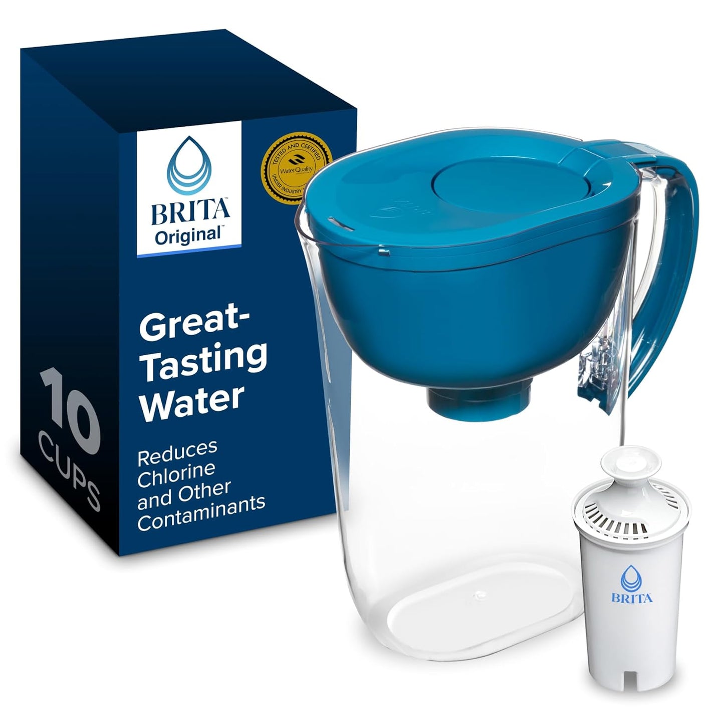 Brita Large 10-Cup Water Filter Pitcher - Reduces Chlorine Taste & Odor | Black