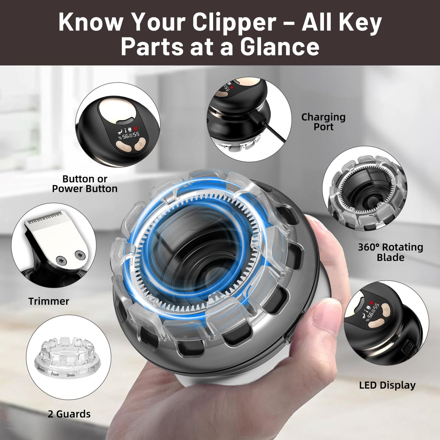Yinicare® Self Haircut Kit for Men with Trimmer – DIY Clipper for Buzz Cut & Crew Cuts Flat Top – LED Display Waterproof USB Rechargeable, Home Use with 2 Guards