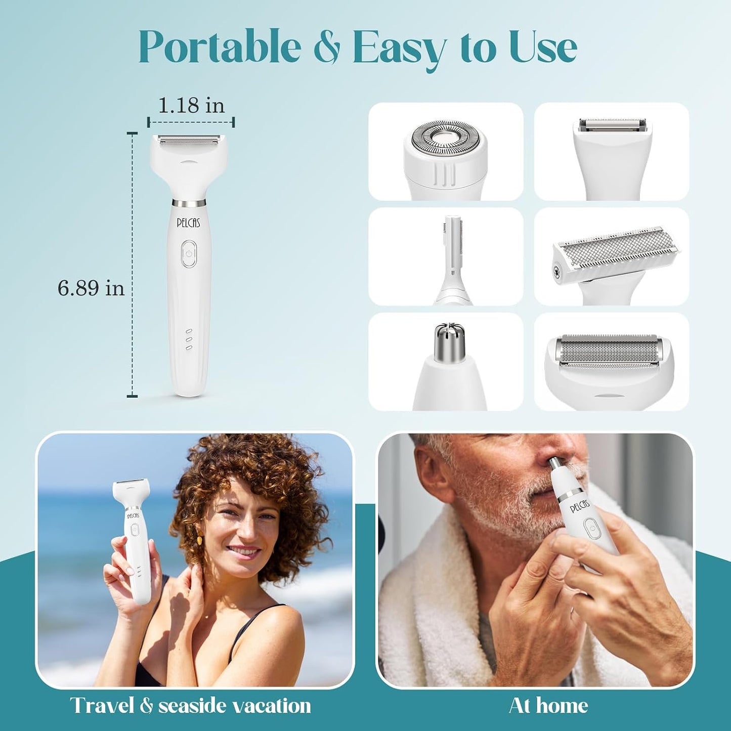 Bikini Trimmer Kit for Women - 6-in-1 Electric Shaver & Hair Removal | Cordless, Versatile for Body, Face, Nose, Eyebrow