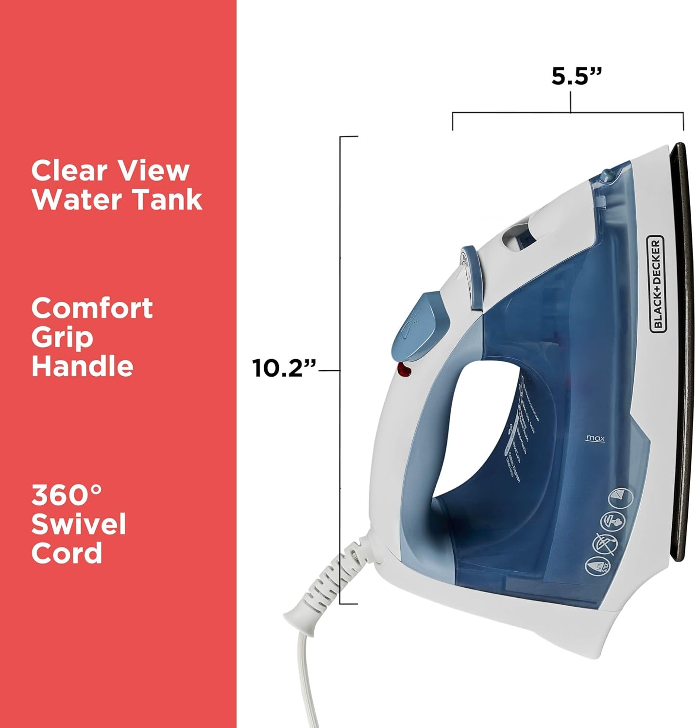 BLACK+DECKER Easy Steam Compact Iron - Lightweight, Nonstick Plate, 1200 Watts | Automatic Shutoff