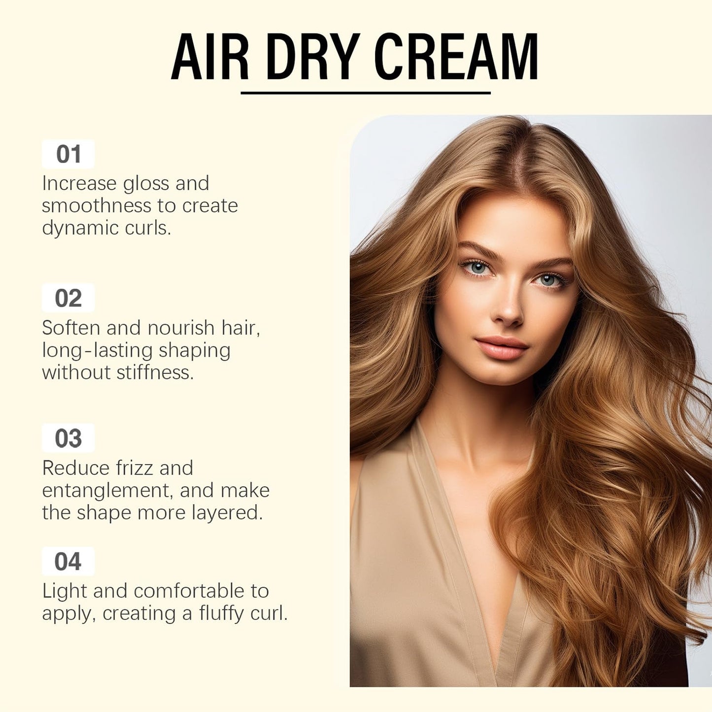 Air Dry Cream for Hair - Frizz Control Styling Cream | Lightweight Moisturizer for Soft Hold, 4.97 fl oz