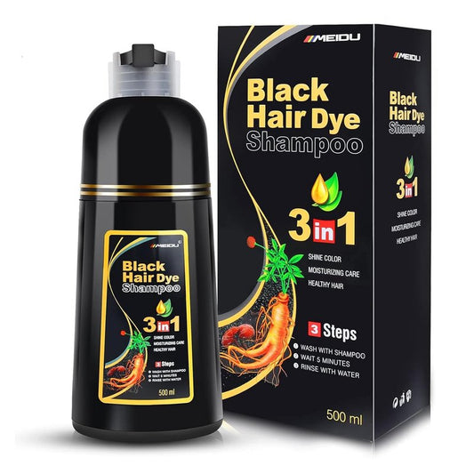 Black Hair Dye Shampoo - 3 in 1 Semi-Permanent Gray Coverage for Color-Treated Hair | 500ml
