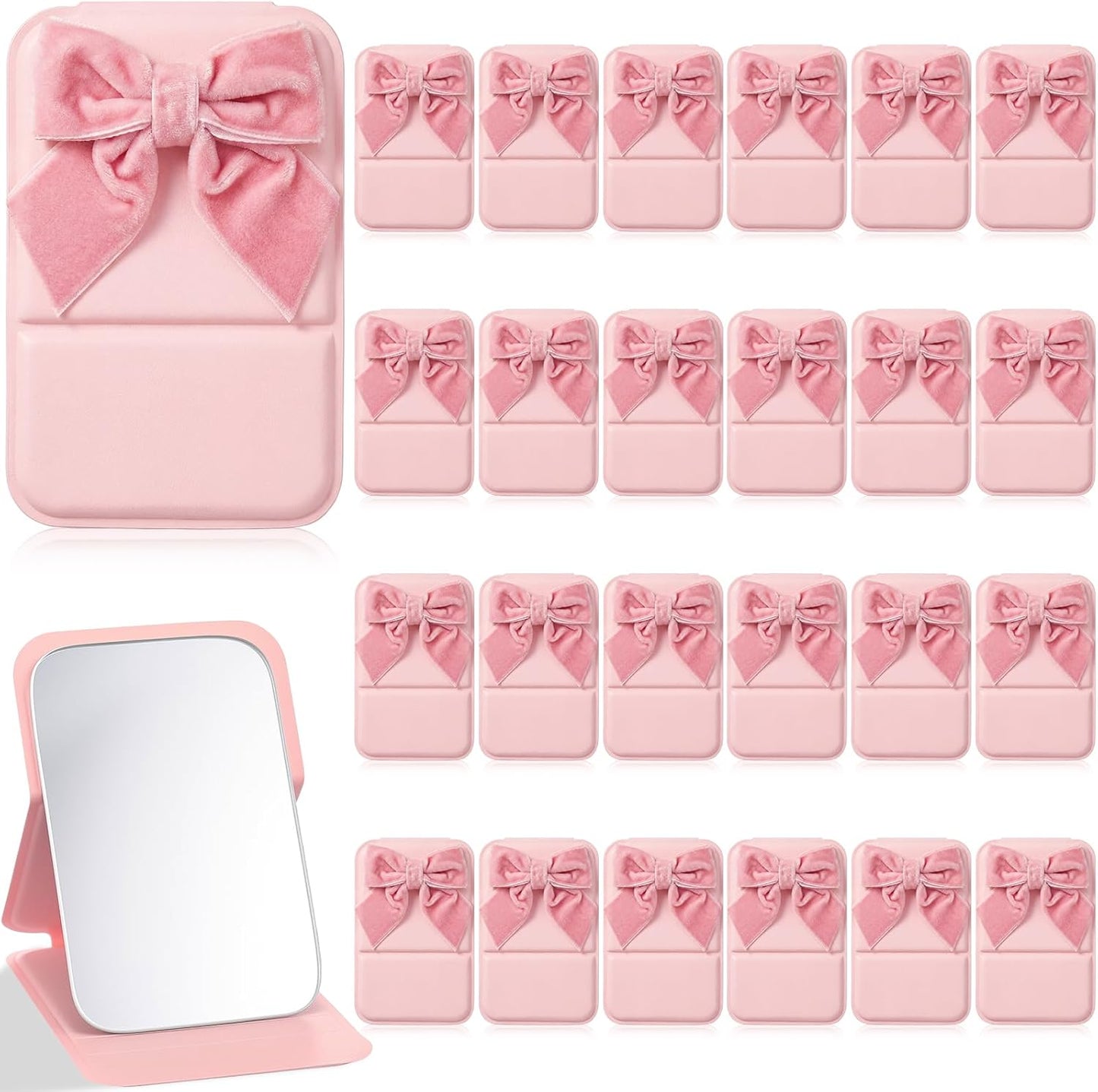 Amyhill Mini Folding Heart Mirror - 24 Pcs Compact Mirrors for Women | Pastel Pink Gift Set for Birthdays & Celebrations