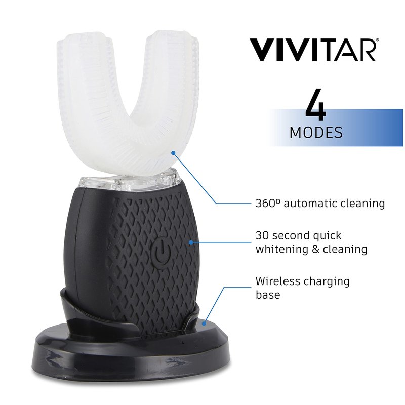 Vivitar Whitening Toothbrush, Ultrasonic U-Shaped Electric Toothbrush for Adults, Automatic, Rechargeable, Washable, and Perfect for Travel and Home Use with 360° Whole Mouth Cleaning and 4 Modes