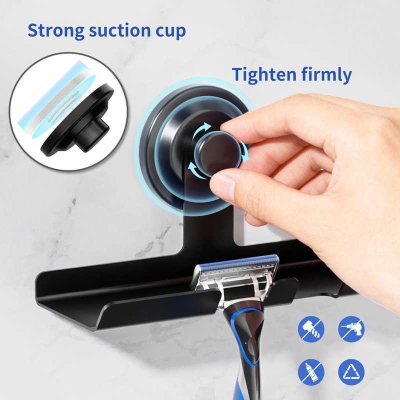 DAOYA 2 Pack Razor/Towel Hooks - Suction Cup Shower Organizer - Razor Holder for Shower, Built in Shaving Cream Shelf