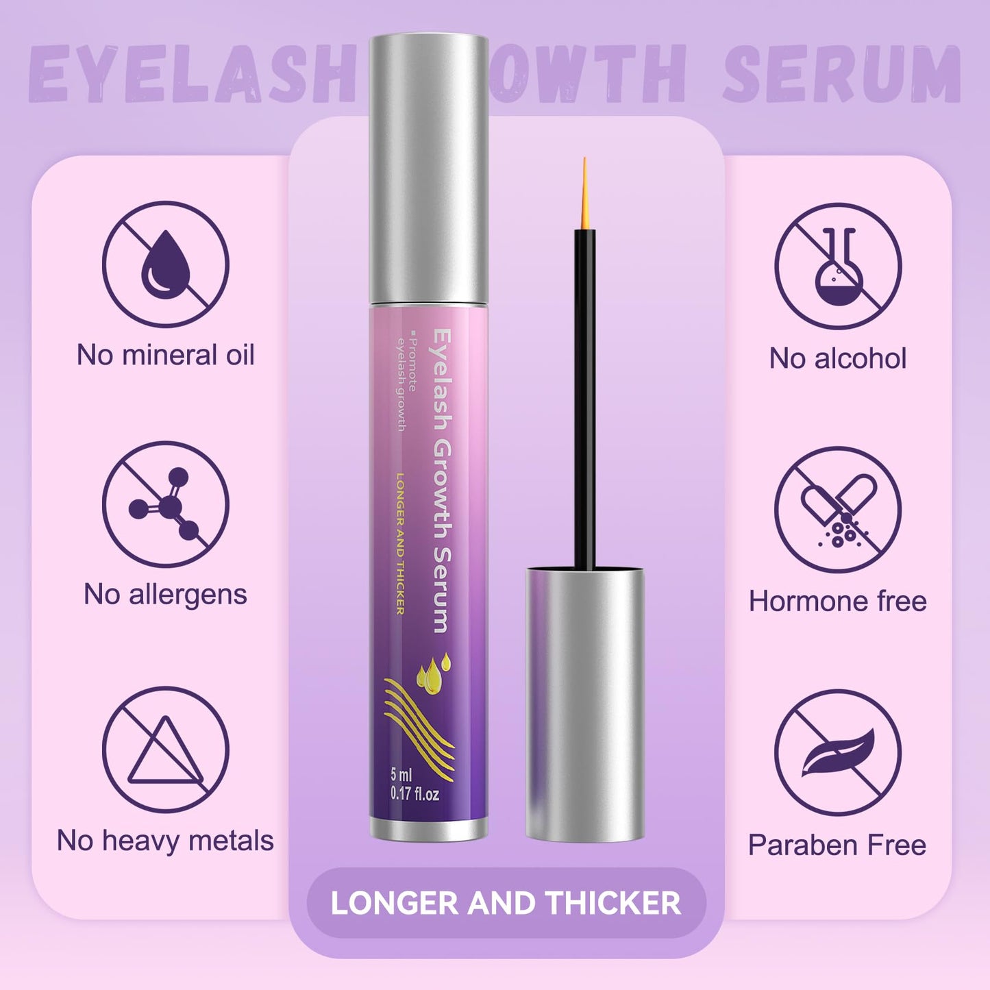 Vxzit Eyelash Enhance Serum - Eyelash Enhancers & Primers - Purple - Promotes Natural Lash Growth for Longer, Fuller Lashes