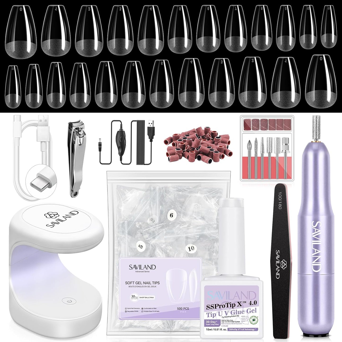 Almond Gel Nail Kit - Complete Nail Drill Set with UV Lamp & 500PCS Tips | DIY Manicure Tools for Home Use