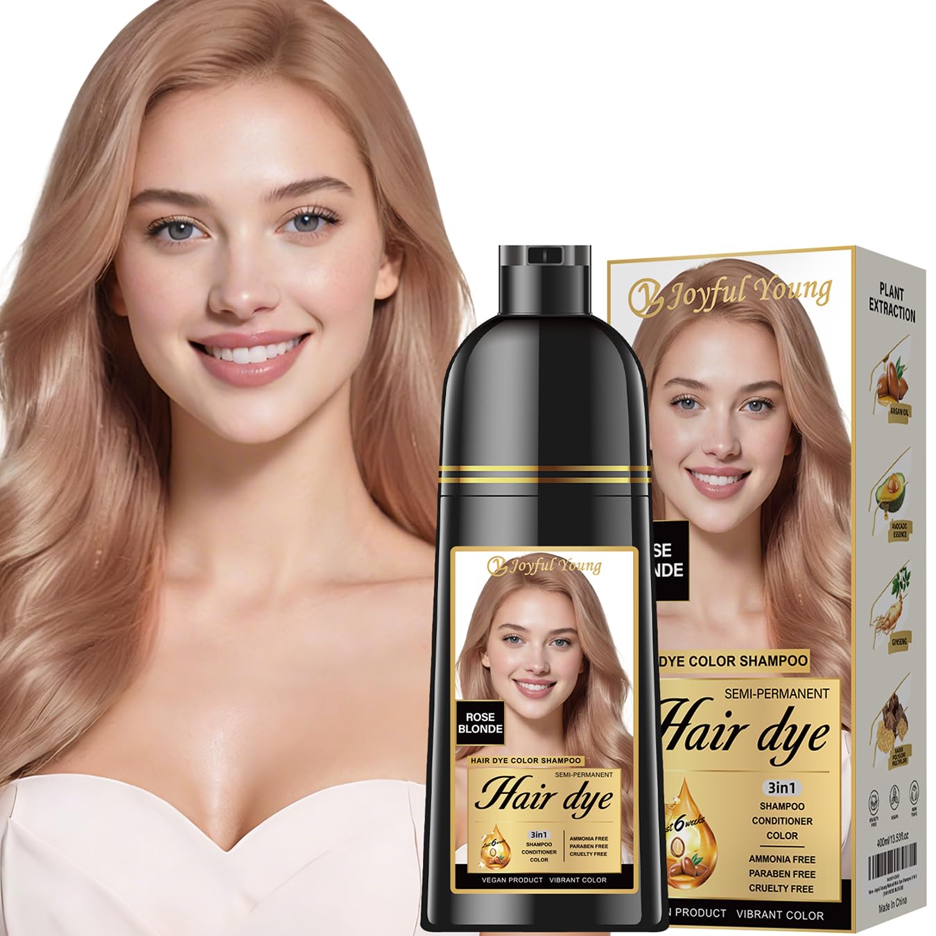 Joyful Young Hair Dye Shampoo - 3-in-1 Ash Brown Semi-Permanent Color Depositing Shampoo for Gray Hair | Vegan & Ammonia-Free