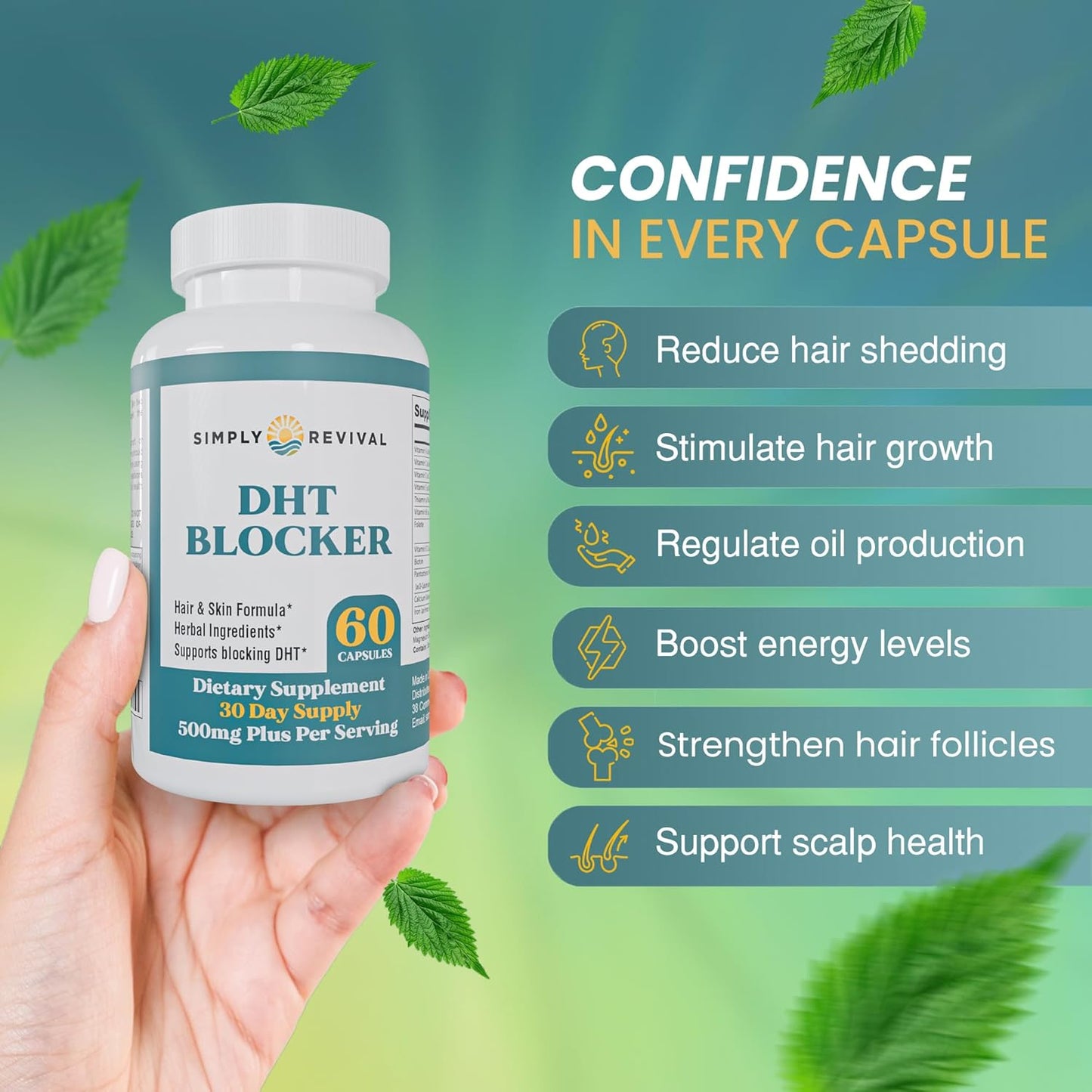 DHT Blocker Supplement for Hair Growth | Saw Palmetto & Herbal Blend - 60 Capsules for Men & Women