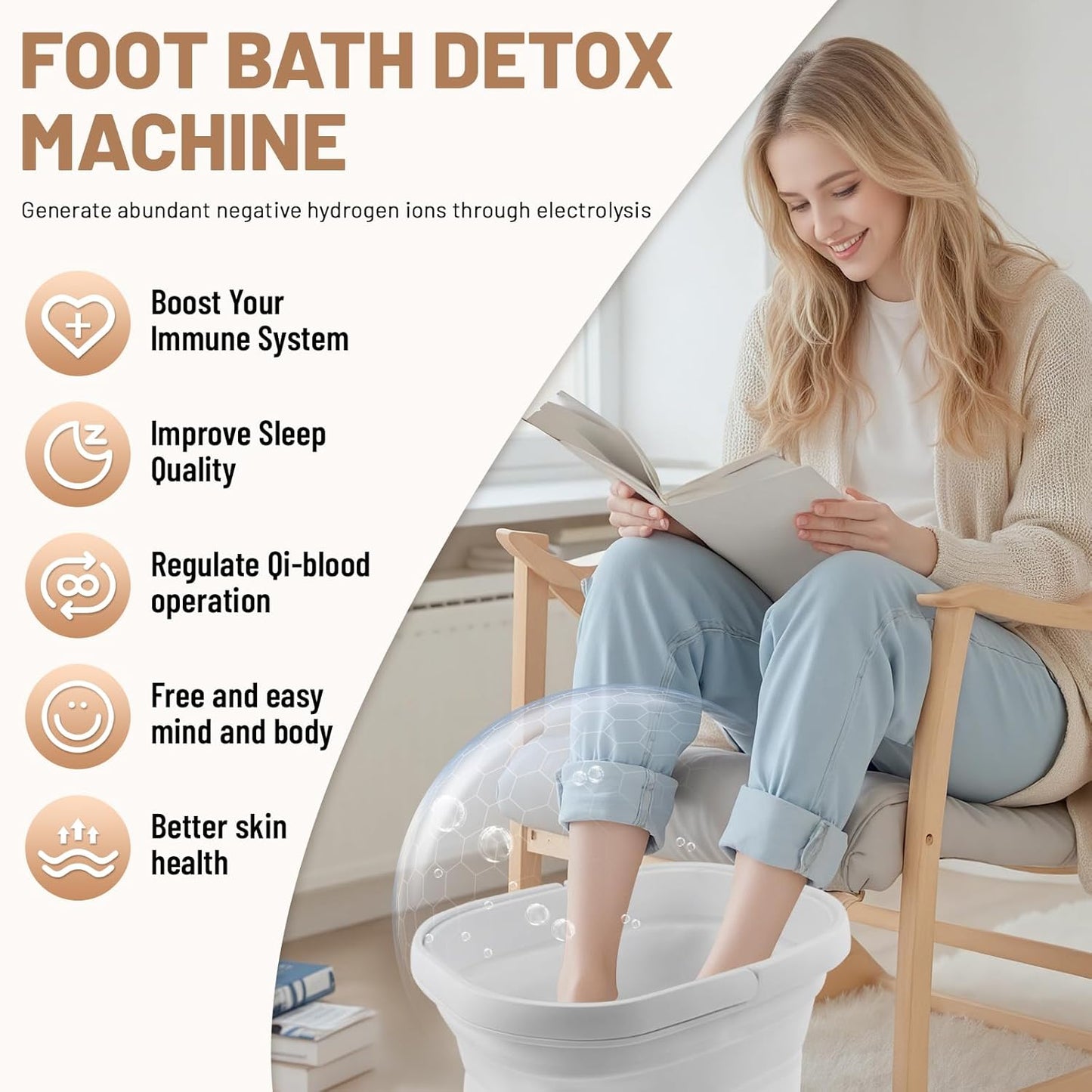 Ionic Foot Bath Detox Machine - Home Spa Foot Soak Tub with 2 Arrays & 80 Liners | Folding Design for Easy Storage