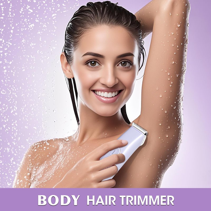 Lanumi 2 in 1 Electric Shaver Dual Head Bikini Trimmer Women IPX6 Wet Dry Pubic Hair Trimmer Rechargeable Body Facial Hair Remover for Face Lip Chin Underarm Legs (Purple)