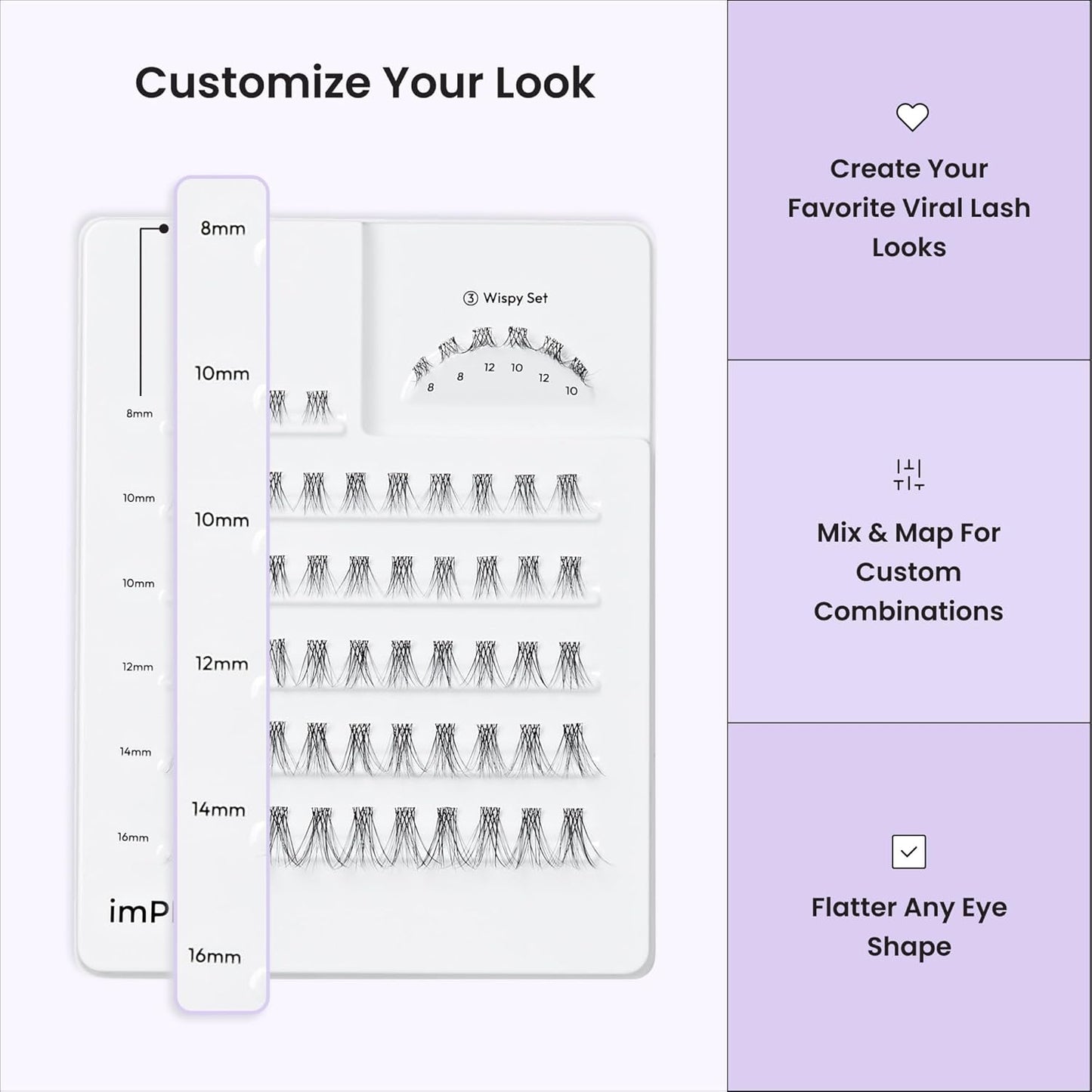 Kiss Impress False Eyelashes - Classic Wispy Lash Clusters, 60 Pre-Glued Lashes | 8mm-16mm, Contact Lens Friendly, Reusable