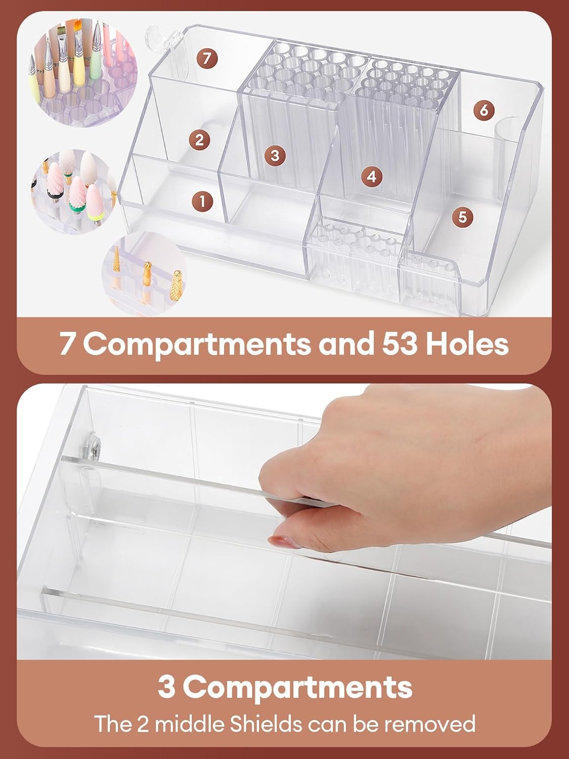Nail Drill Holder with Drawer - Acrylic Makeup Organizer Case for Nail Bits | Beauty Storage Box for Dresser & Vanity