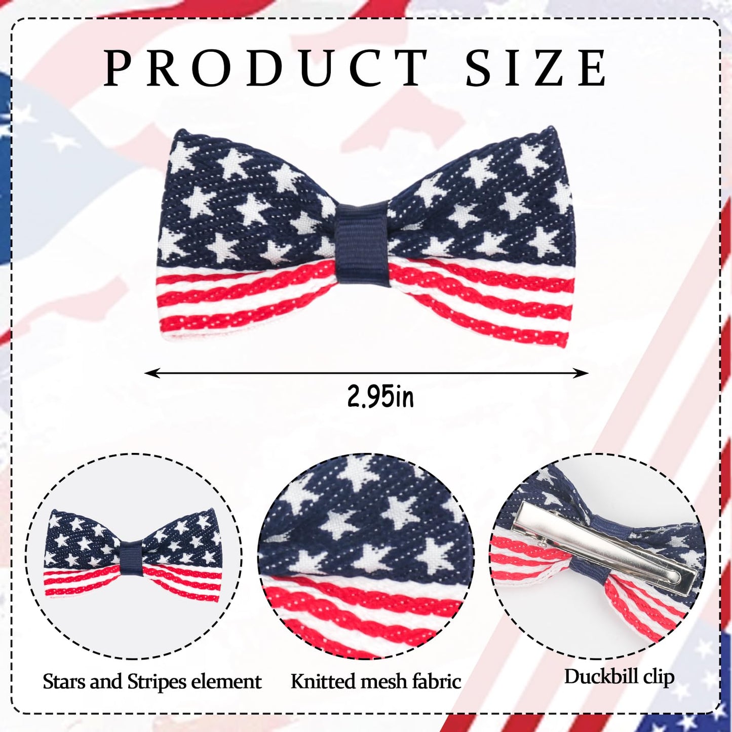 XIELIME 4th of July Patriotic Hair Bows for Girls American Flag Hair Clips Red White Blue Bowknot Barrettes USA Hairpin for Independence Day Hair Accessories Outfit Gift 2Pcs