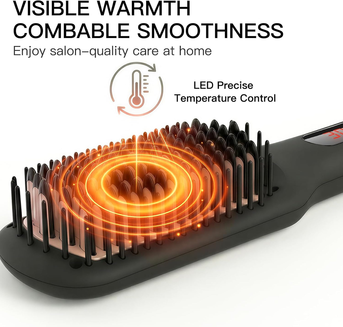MEGAWISE Pro Ceramic Ionic Hair Straightener Brush - Fast 20s Heat, Auto-Off, Anti-Scald, Dual Voltage | Black