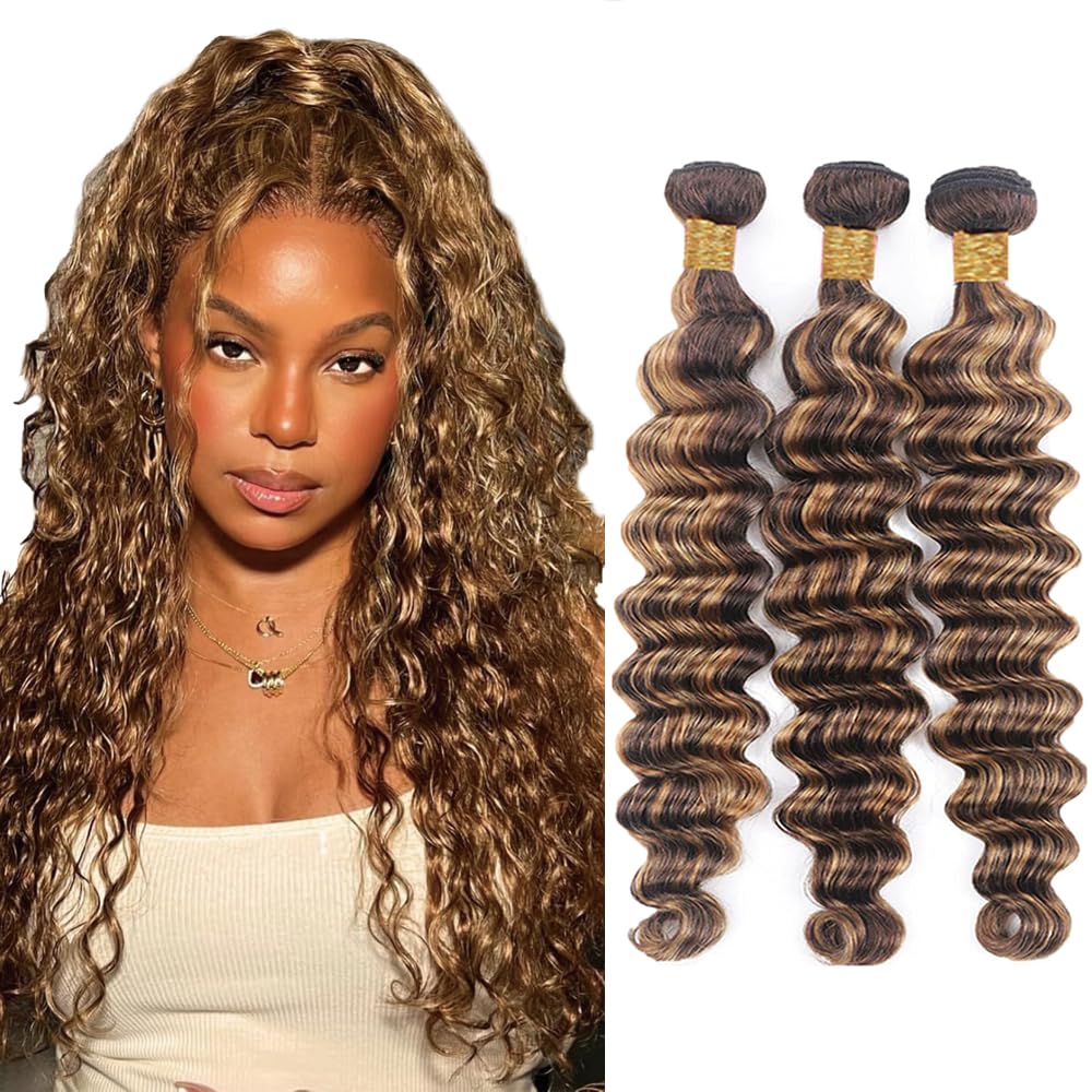 300g Highlight Bundles Human Hair P4/27 Deep Wave Bundle Color p427 Deep Wave 3 Bundles 20 22 24 Inch Brazilian Unprocessed Virgin Hair Extensions
