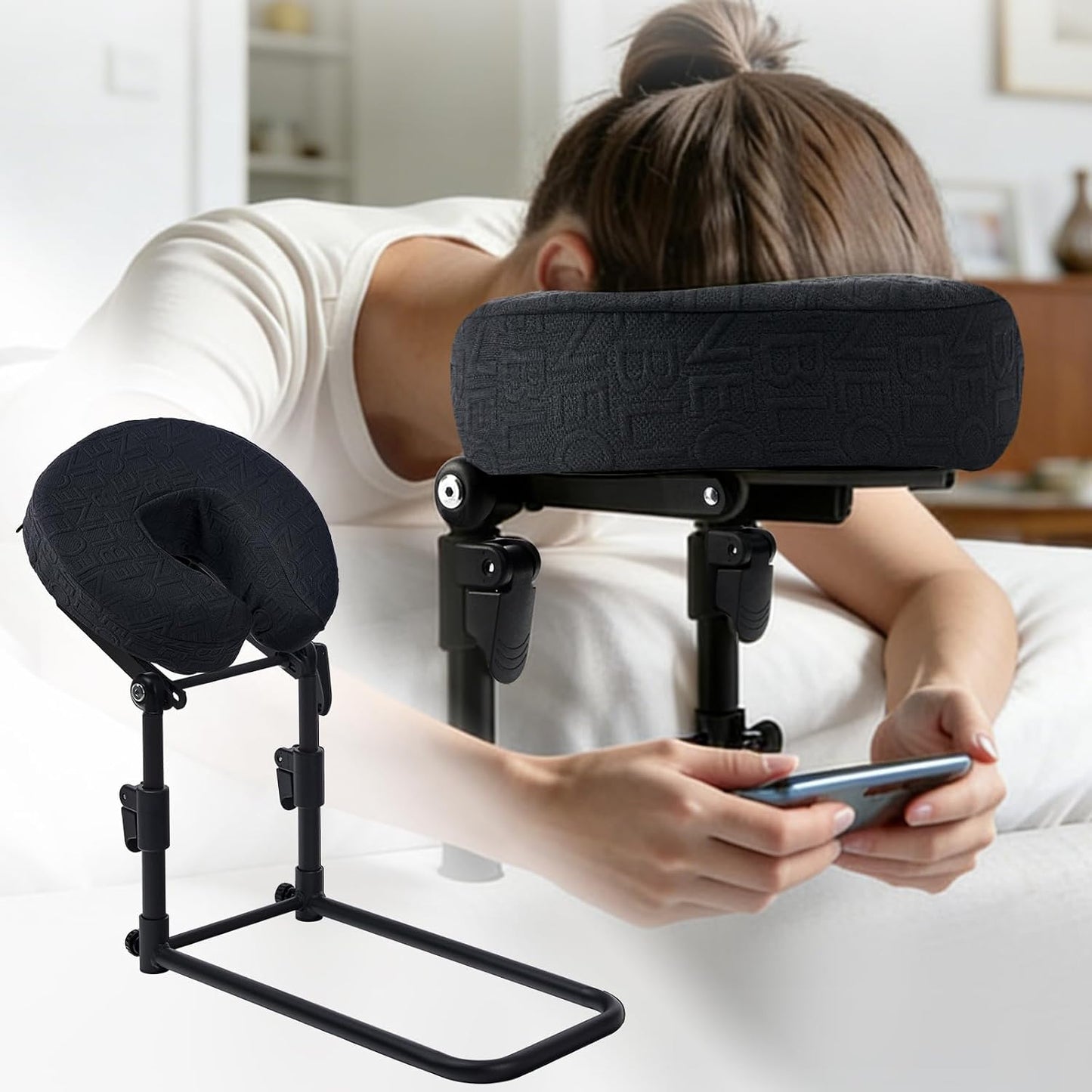 Massage Headrest for Bed - Adjustable Height Memory Foam Face Cradle | Washable Pillowcase (Green)