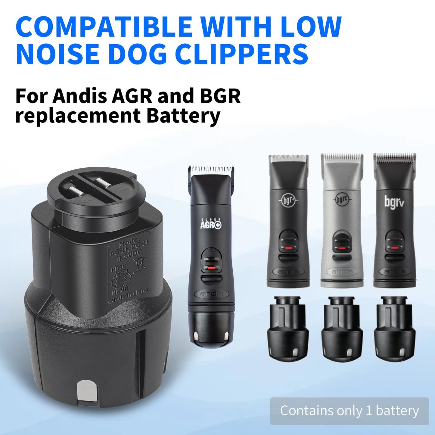 CBQ BGR Replacement Battery for Andis PowerGroom AGR+, BGR+, AGR, BGR, AGRC, AGRV, BGRC, BGRV, Super AGR Plus Cordless Pet Clippers Long-Lasting (NiMH, 2200mAh)